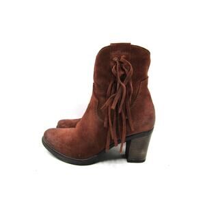 MIZ MOOZ Womens Sz 37 EUR Red Brown Suede Zip Fringe Ankle Fashion Boots Bootie